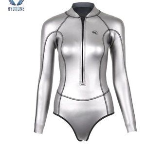 NWOT SaveOcean Bikini Bodysuit - 2mm Silver Front Zipper Springsuit size XL